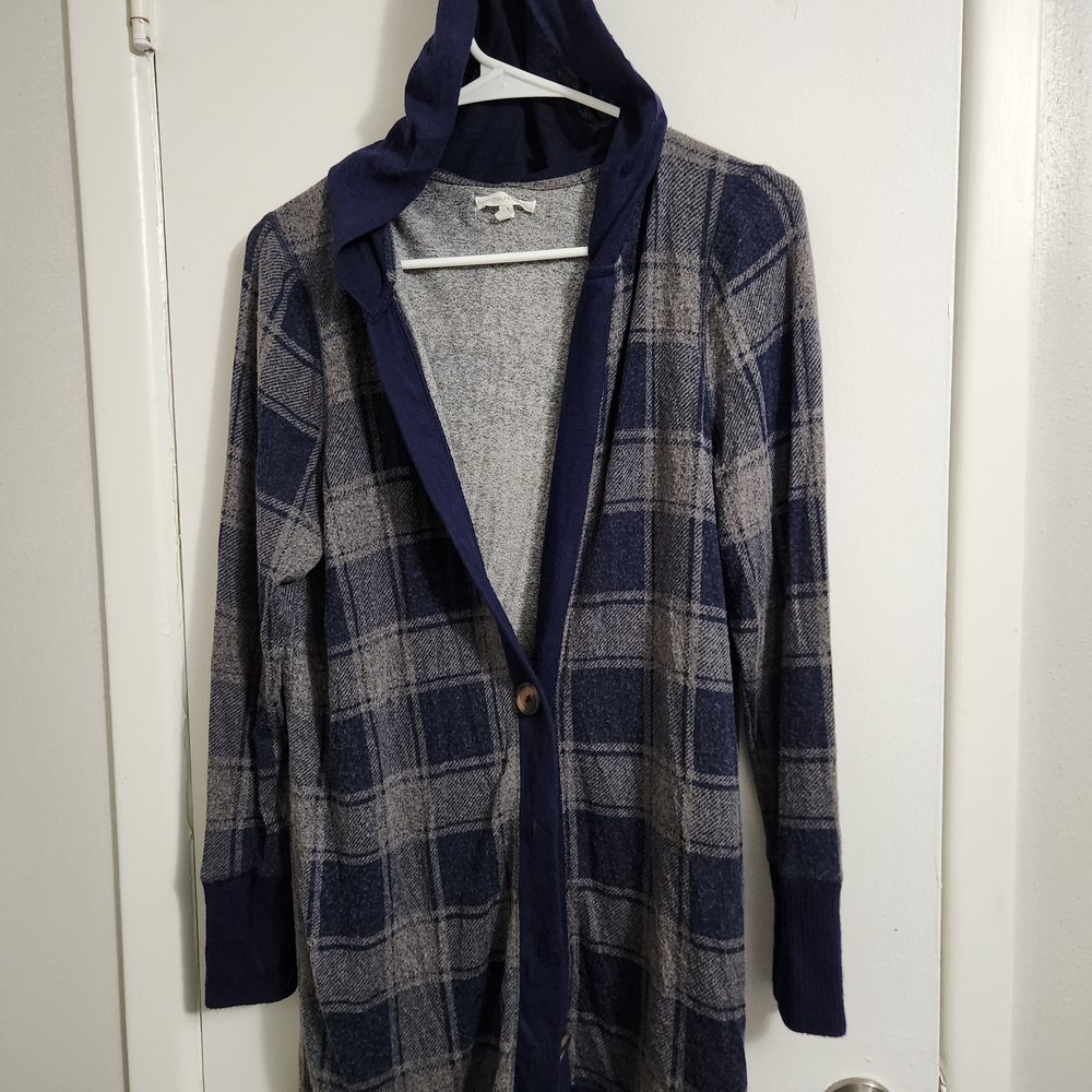 Maurices Navy and Gray Hooded Cardigan